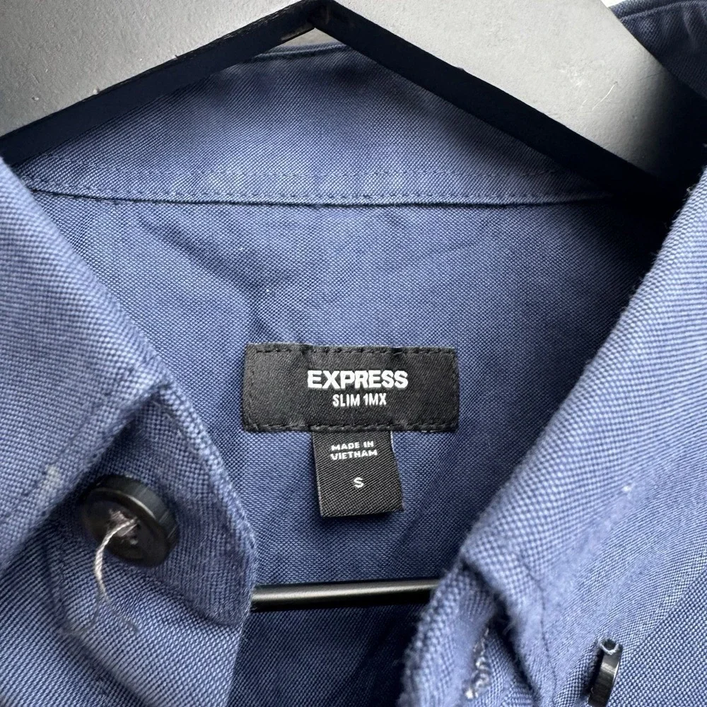 Express‎ Men's Dress Shirt Small Button Down Blue Slim Fit Casual Long Sleeves